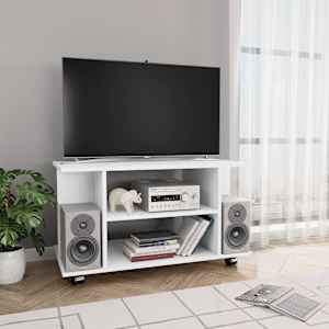 TV stolek s kolečky bílý 80 x 40 x 45 cm kompozitní dřevo - obrázek 1