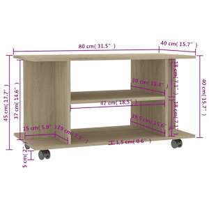 TV stolek s kolečky dub sonoma 80 x 40 x 45 cm kompozitní dřevo - obrázek 6