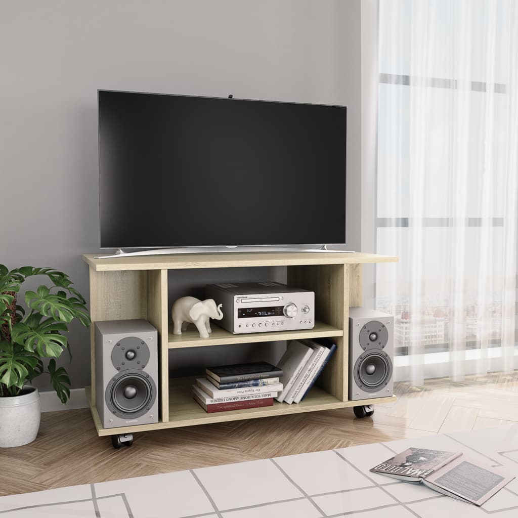 vidaXL Comodă TV cu roți, stejar Sonoma, 80x40x45 cm, lemn prelucrat
