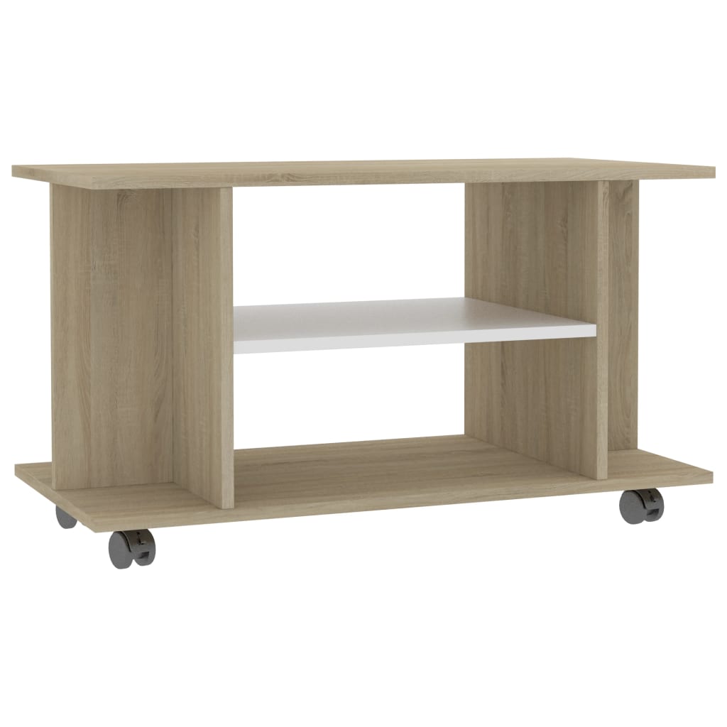 

vidaXL TV Cabinet with Castors White and Sonoma Oak 31.5"x15.7"x15.7" Engineered Wood