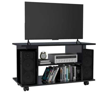 vidaXL TV spintelė su ratukais, juoda, 80x40x40cm, MDP, labai blizgi