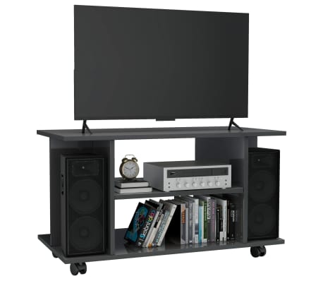 vidaXL TV-benk med hjul høyglans grå 80x40x45 cm konstruert tre