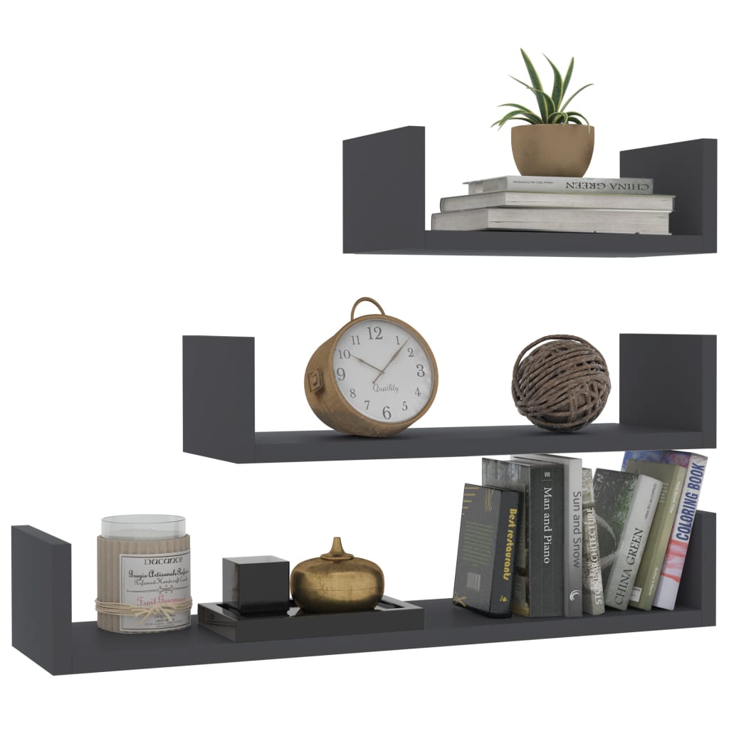 

vidaXL Wandschappen 3 st bewerkt hout grijs