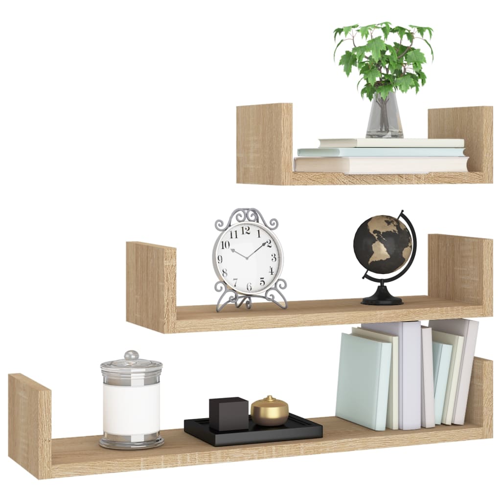 vidaXL Wall Display Shelf 3 pcs Sonoma Oak Chipboard