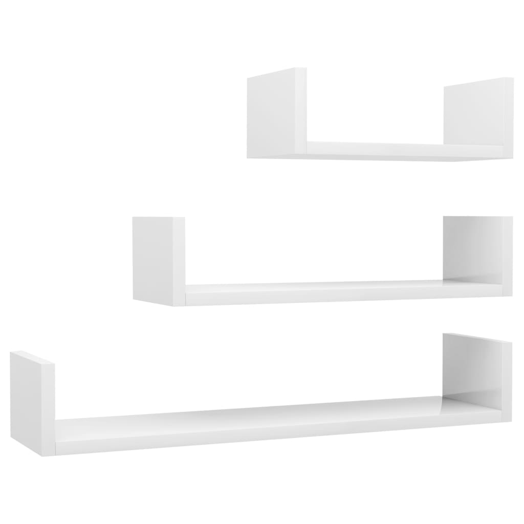 Image of vidaXL Wall Display Shelf 3 pcs High Gloss White Engineered Wood
