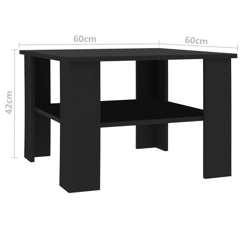 vidaXL Coffee Table Black 23.6"x23.6"x16.5" Chipboard