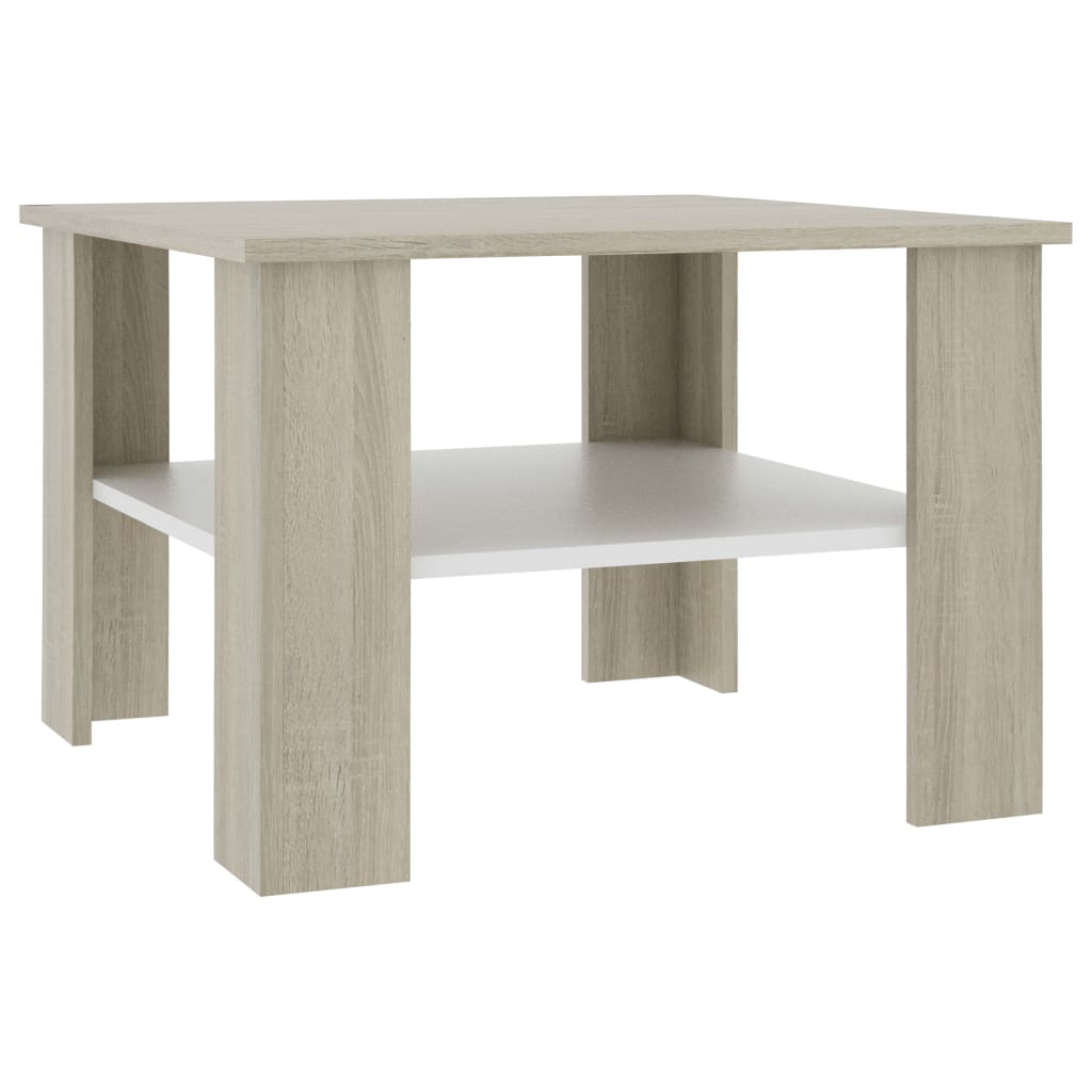 vidaXL Coffee Table White and Sonoma Oak 23.6"x23.6"x16.5" Engineered Wood