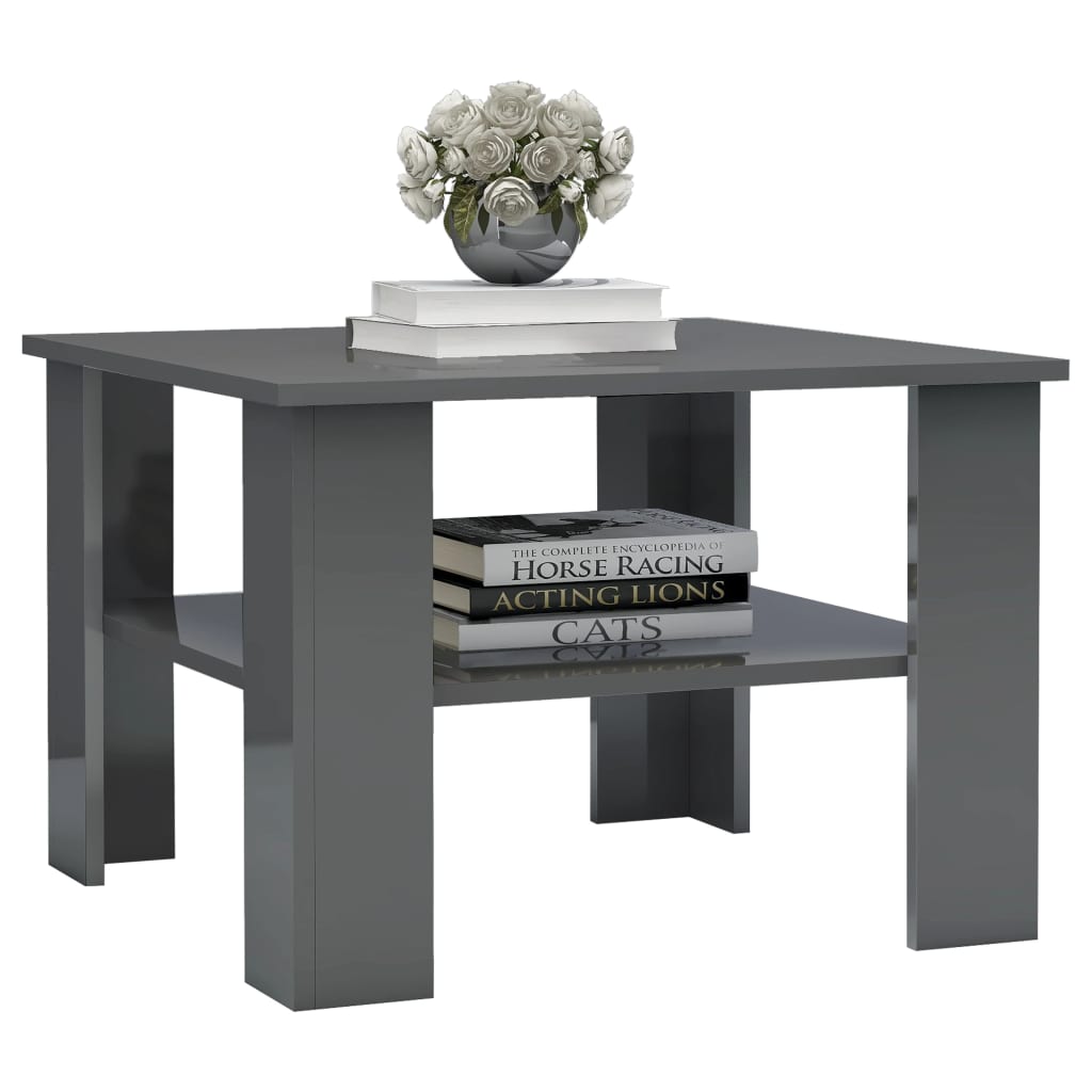 vidaXL Mesa de centro madera contrachapada gris brillante 60x60x42 cm