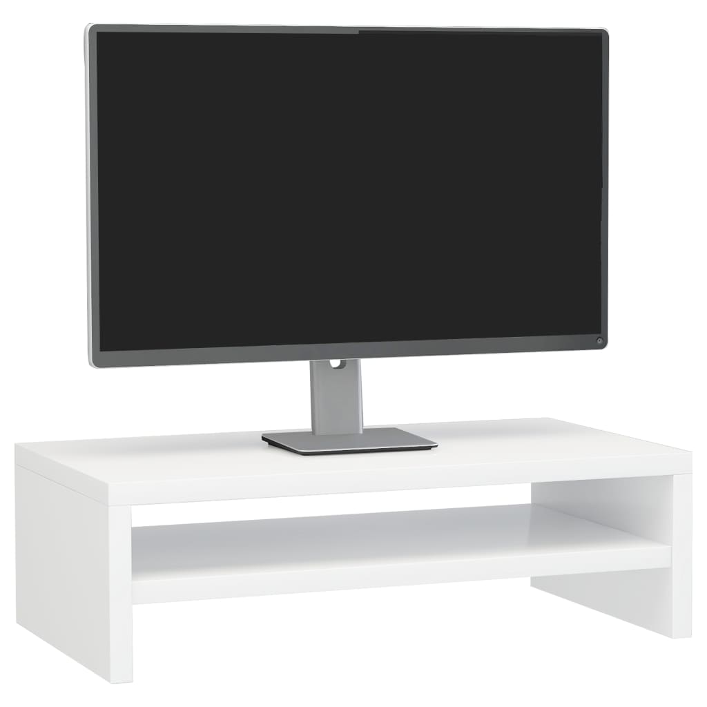 Magasfényű fehér forgácslap monitorállvány 42 x 24 x 13 cm 