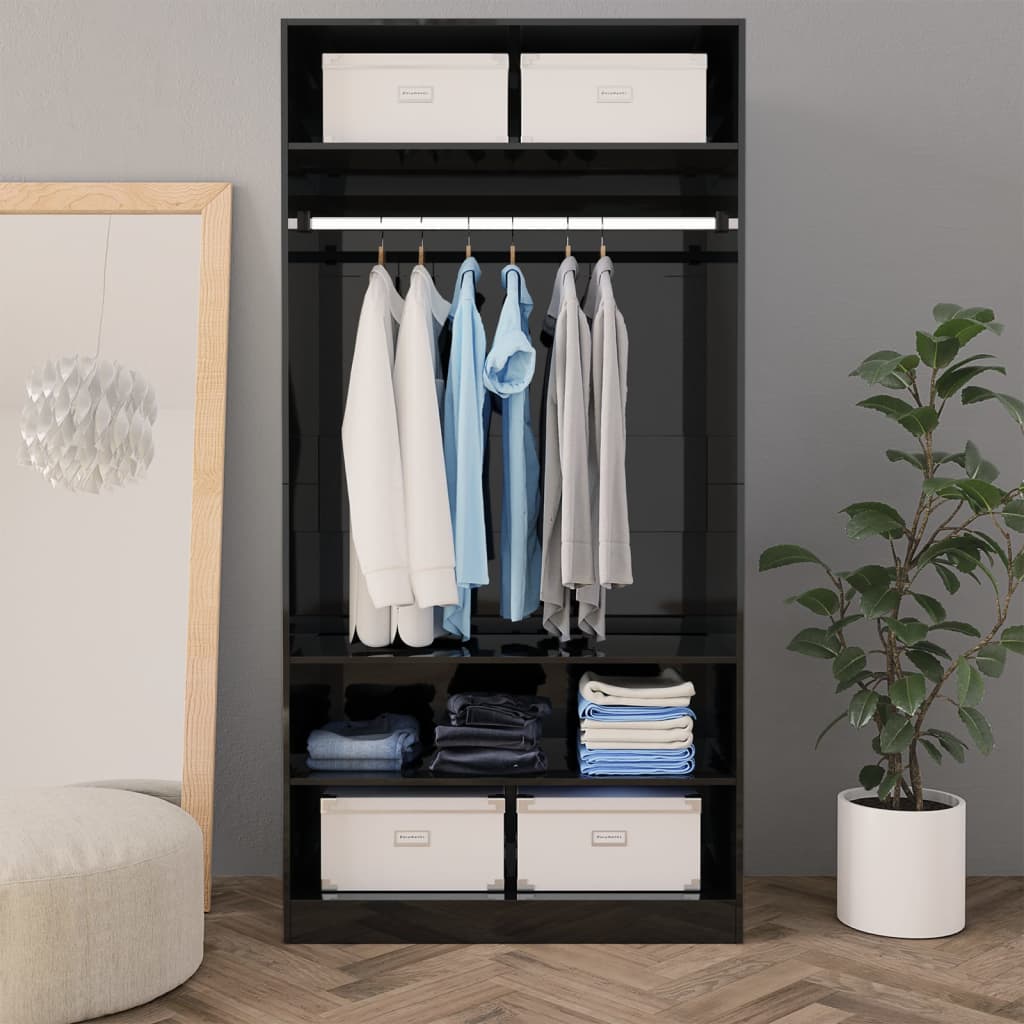 

vidaXL Kledingkast 100x50x200 cm bewerkt hout hoogglans zwart