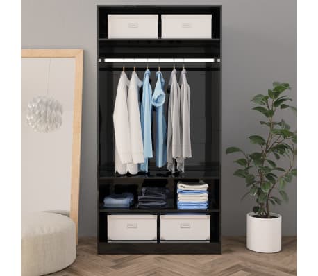 vidaXL Wardrobe High Gloss Black 100x50x200 cm Engineered Wood