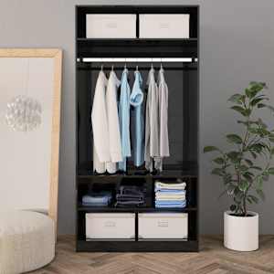 vidaXL Drabužių spinta, juodos sp., 100x50x200cm, MDP, labai blizgi