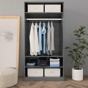 vidaXL Kleiderschrank Hochglanz-Grau 100x50x200 cm Holzwerkstoff