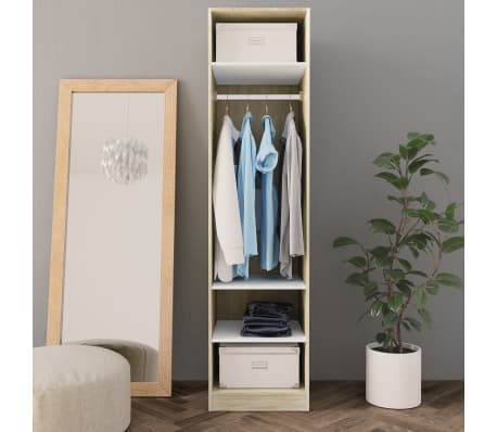 vidaXL Garderobe hvit og sonoma eik 50x50x200 cm sponplate