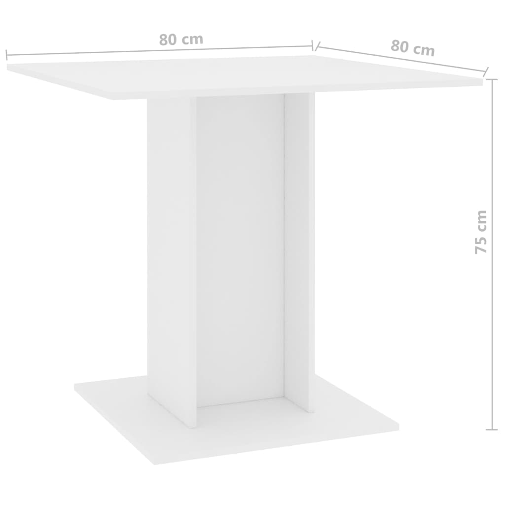 Blagovaonski stol bijeli 80 x 80 x 75 cm od iverice