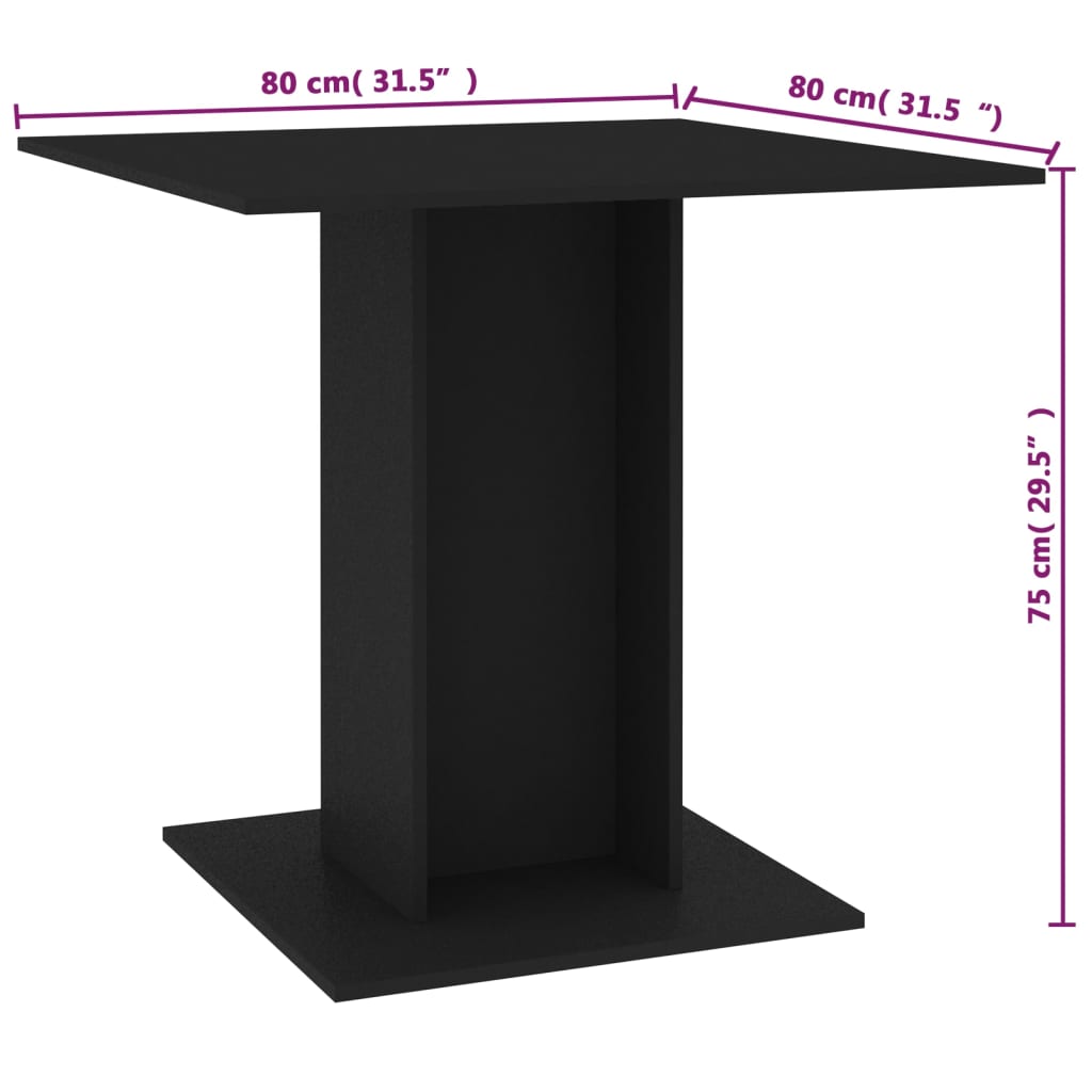  Jedálenský stolík čierny 80x80x75 cm drevotrieska