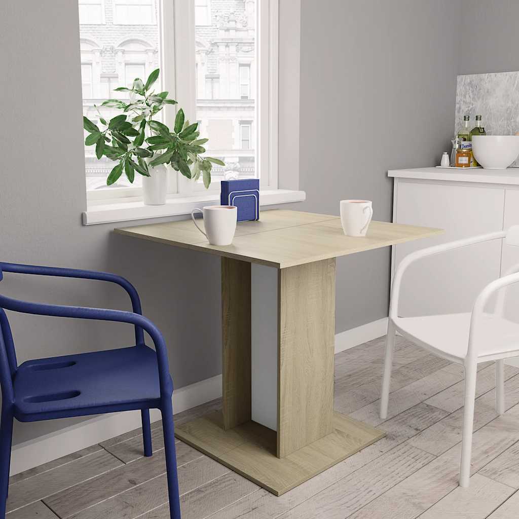 vidaXL St� jadalniany, biel i d�b sonoma, 80x80x75 cm