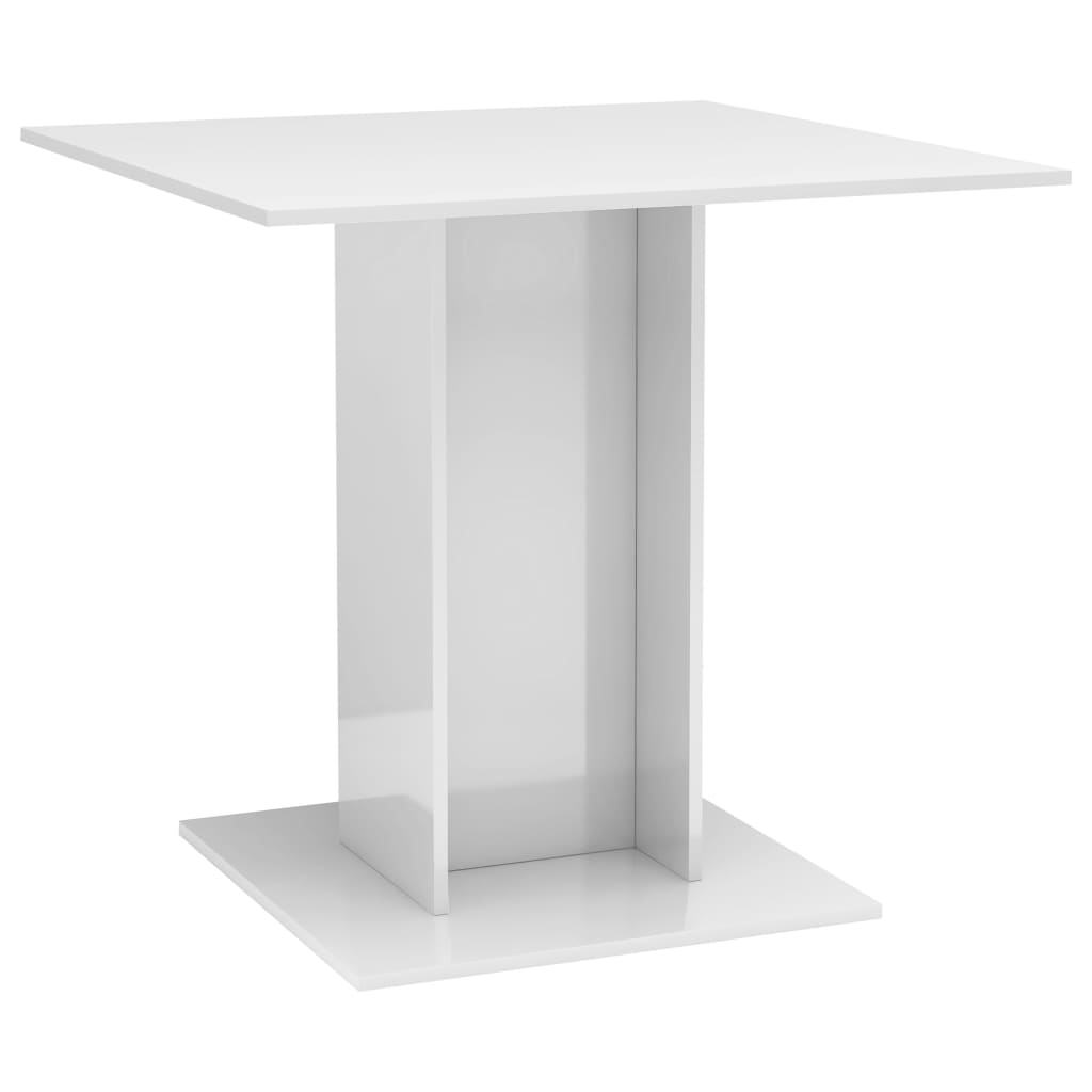 Magasfényű fehér szerelt fa étkezőasztal 80 x 80 x 75 cm 