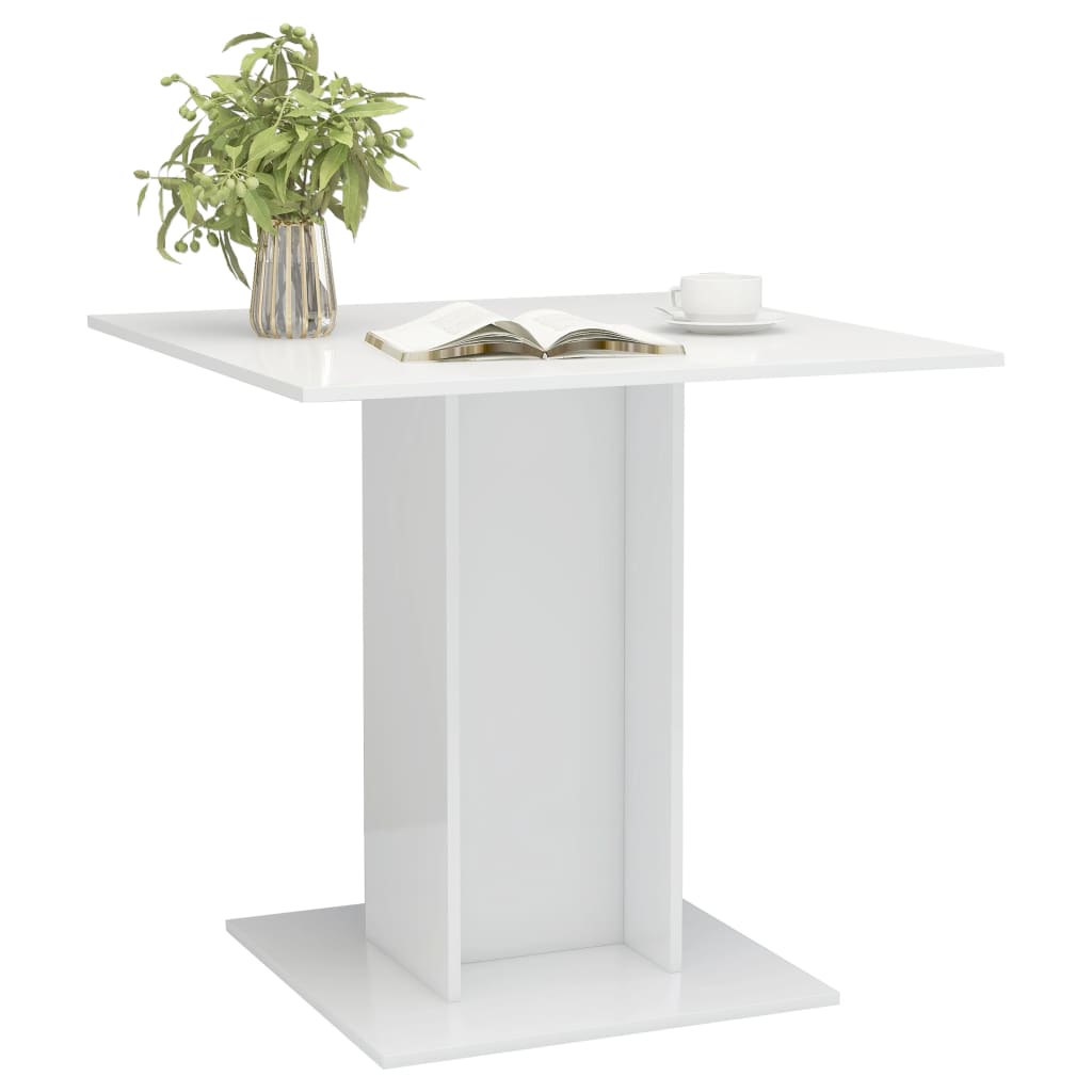 Magasfényű fehér szerelt fa étkezőasztal 80 x 80 x 75 cm 