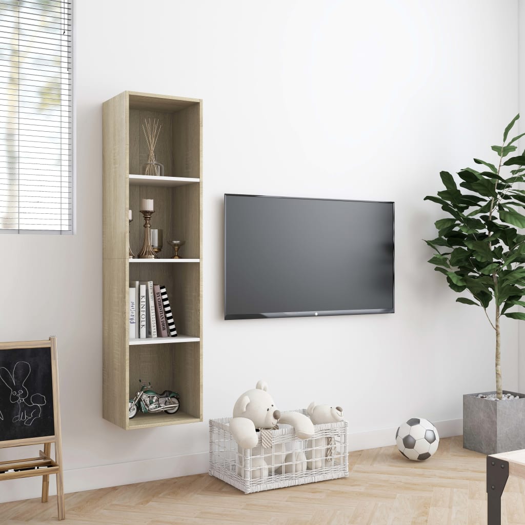 vidaXL Book Cabinet/TV Cabinet White and Sonoma Oak 143x30x36 cm