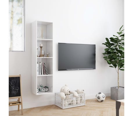 vidaXL ブックキャビネット/TVキャビネット ハイグロスホワイト 143x30x36cm