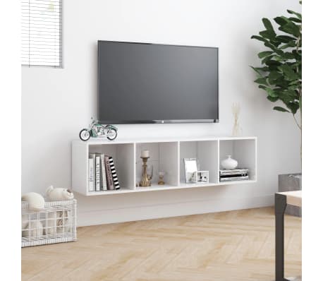 Mobile Tv Bianco Lucido.Vidaxl Libreria Mobile Tv Bianco Lucido 143x30x36 Cm Vidaxl It