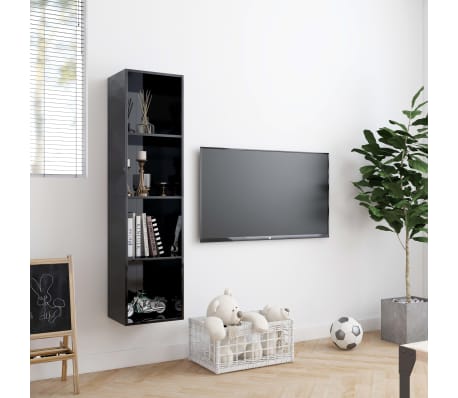 vidaXL Estantería/mueble de TV negro brillo 143x30x36 cm