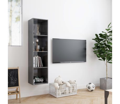 vidaXL Book Cabinet/TV Cabinet High Gloss Grey 143x30x36 cm