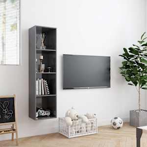 vidaXL Book Cabinet/TV Cabinet High Gloss Grey 143x30x36 cm
