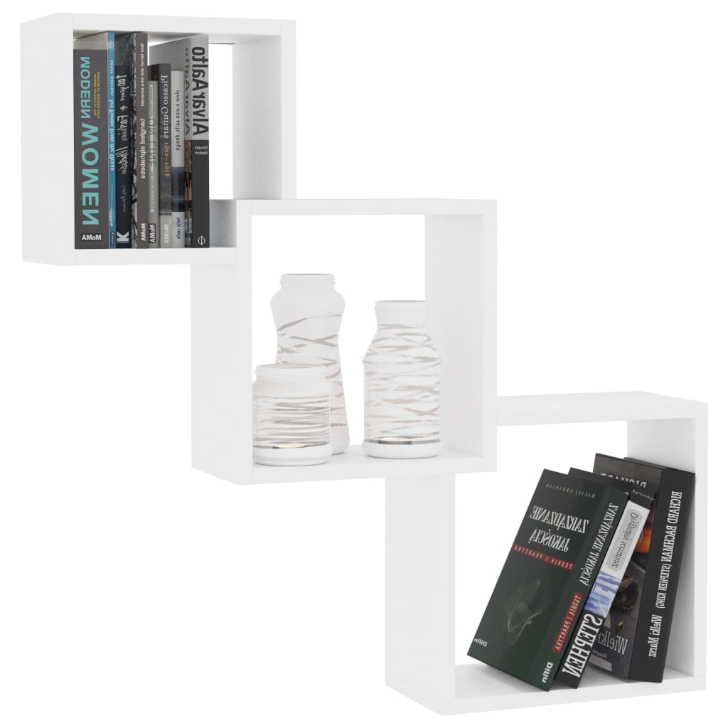 

vidaXL Wandschappen kubus 84,5x15x27 cm bewerkt hout wit
