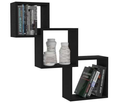 vidaXL Квадратни стенни рафтове, черни, 68x15x68 см, инженерно дърво
