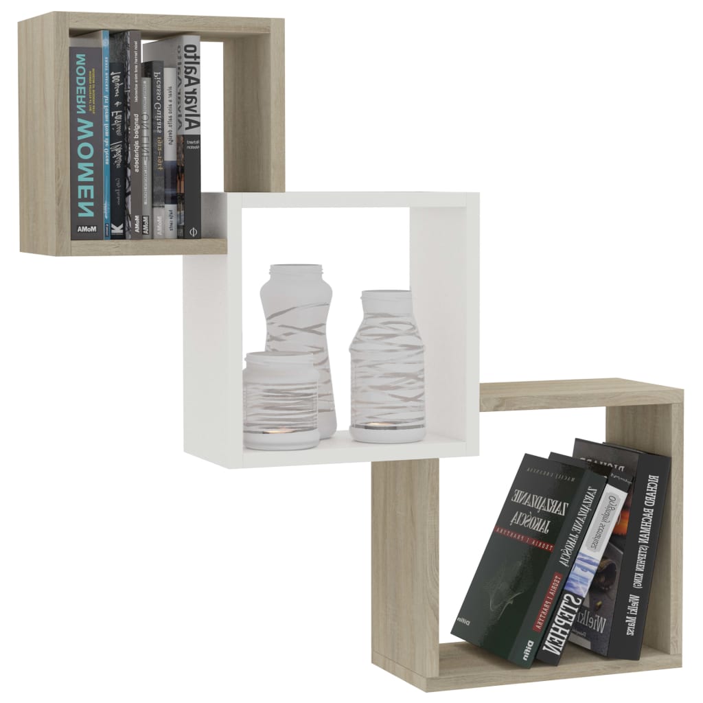 

vidaXL Wandschappen kubus 84,5x15x27 cm spaanplaat wit en sonoma eiken