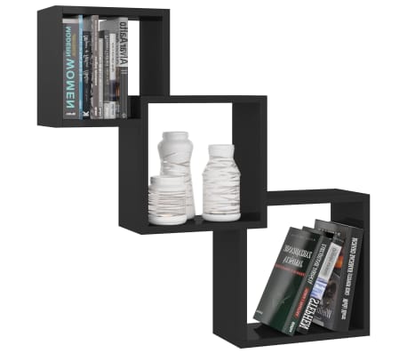 vidaXL Vegghyller kubeformet høyglans svart 68x15x68 cm sponplate