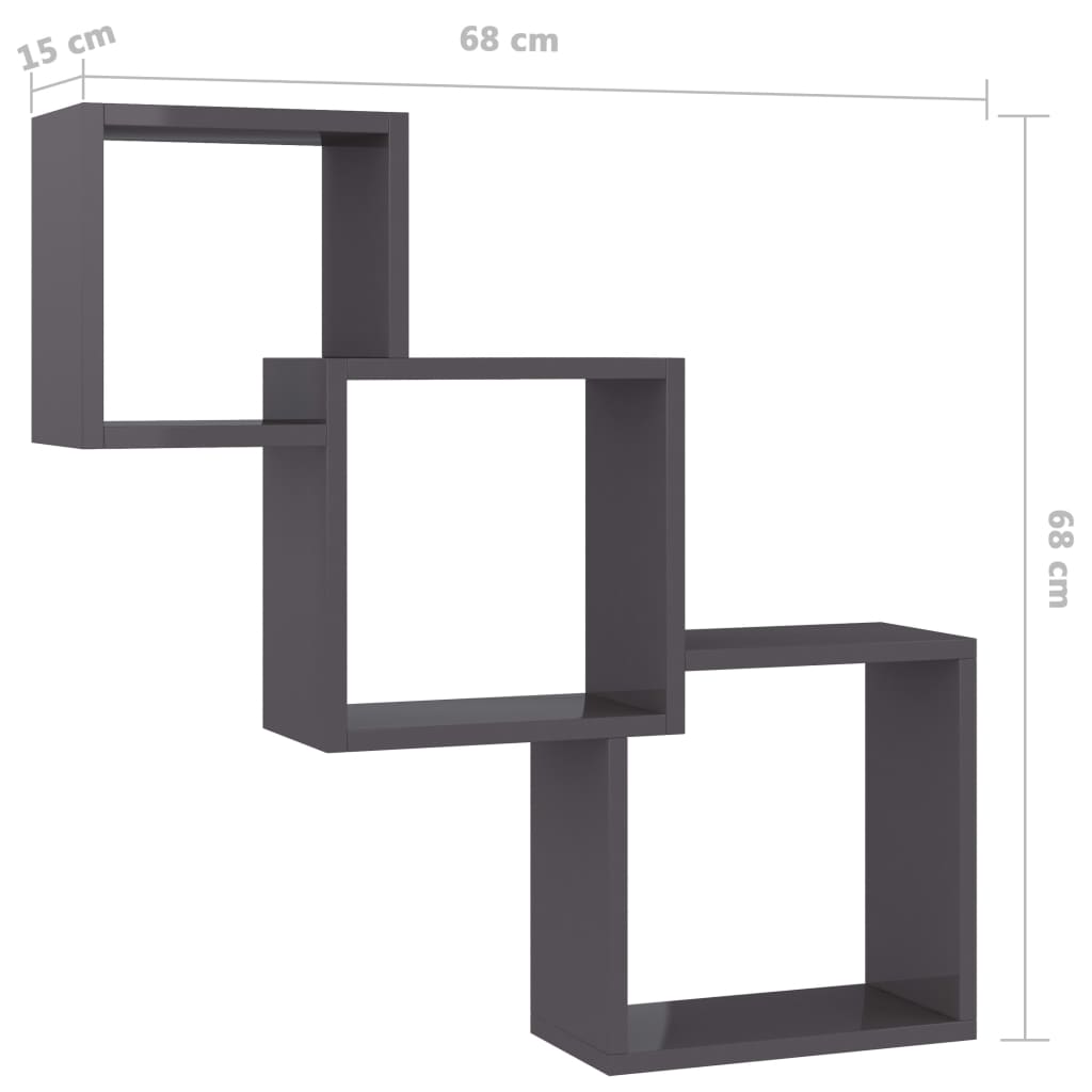 Fekete kocka alakú forgácslap fali polcok 68x15x68 cm 
