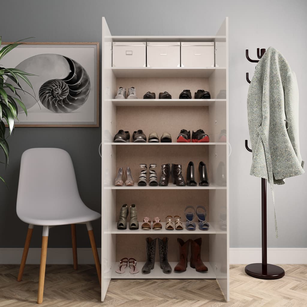 

vidaXL Schoenenkast 80x35,5x180 cm spaanplaat hoogglans wit