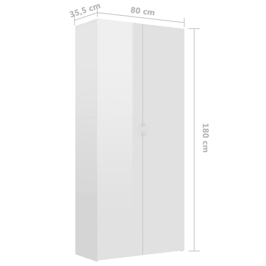  Skrinka na topánky, lesklá biela 80x35,5x180cm kompozitné drevo