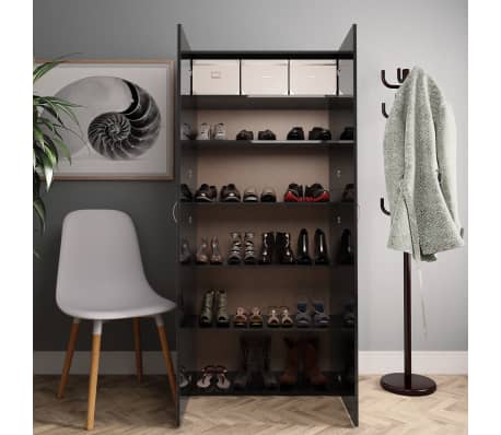 vidaXL Skoskap høyglans svart 80x35,5x180 cm sponplate