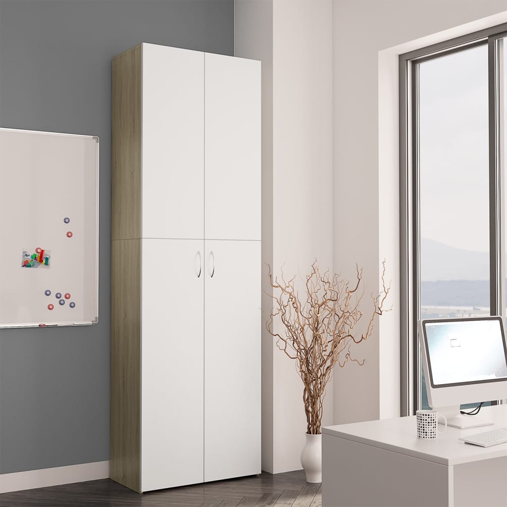 vidaXL Office Cabinet White and Sonoma Oak 23.6"x12.6"x74.8" Engineered Wood