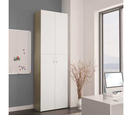vidaXL Office Cabinet White and Sonoma Oak 23.6"x12.6"x74.8" Engineered Wood