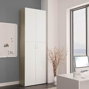 vidaXL Biuro spinta, baltos ir sonoma ąžuolo sp., 60x32x190 cm, MDP