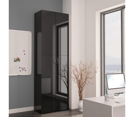 vidaXL Armoire de bureau Noir brillant 60x32x190 cm Aggloméré