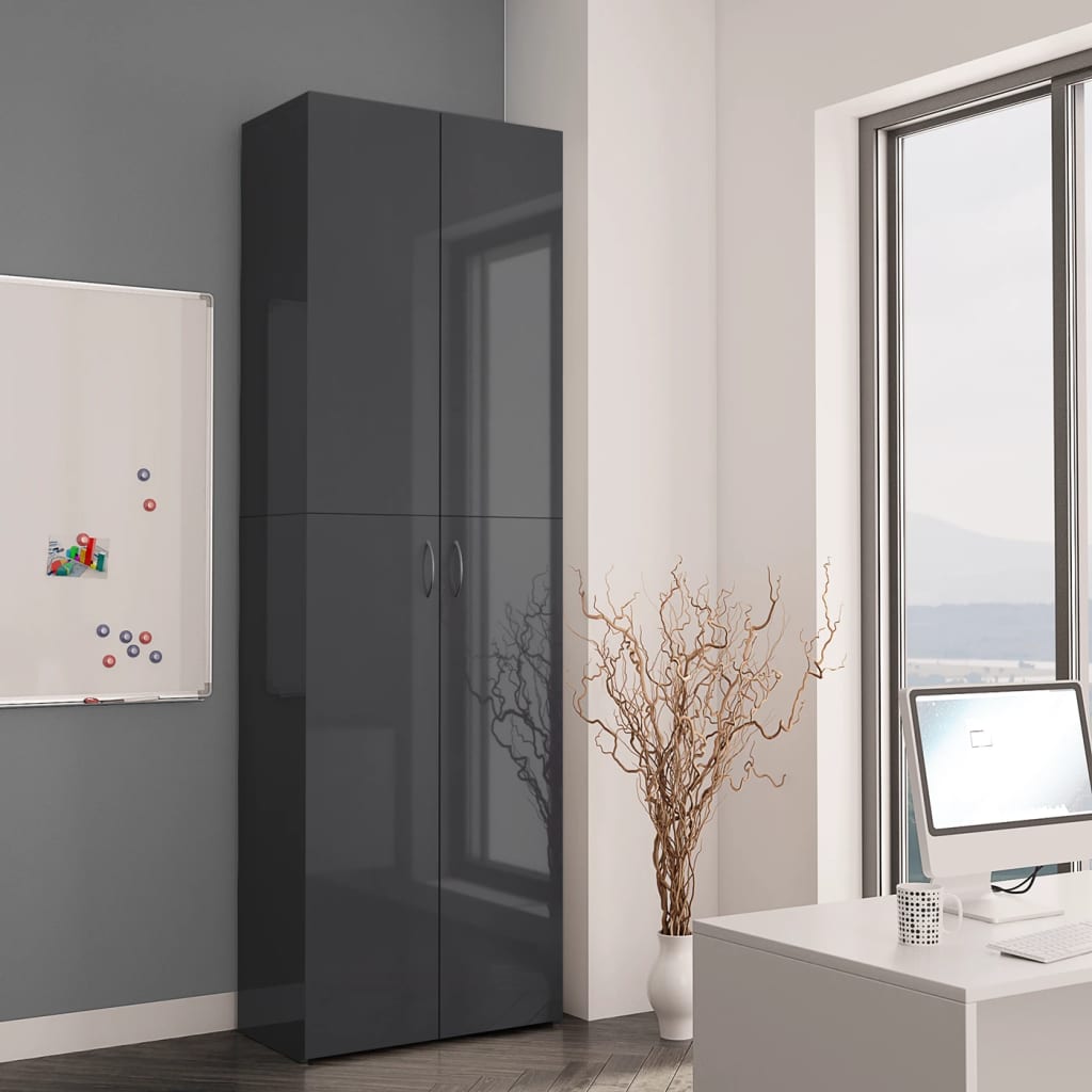 vidaXL Офис шкаф, сиво със силен гланц, 60x32x190 см, ПДЧ