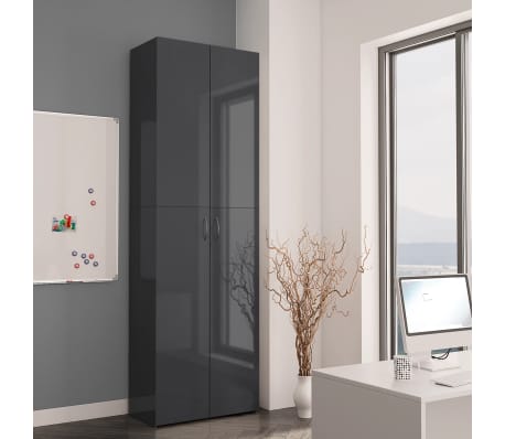 vidaXL Office Cabinet High Gloss Grey 60x32x190 cm Engineered Wood