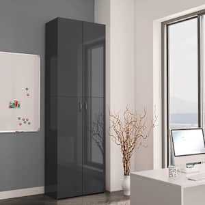 vidaXL Ντουλάπα Γραφείου Γυαλιστερό Γκρι 60x32x190 εκ. από Μοριοσανίδα