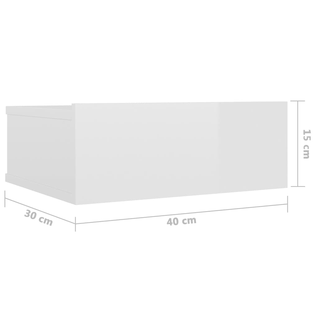 Magasfényű fehér forgácslap úszó éjjeliszekrény 40x30x15 cm 