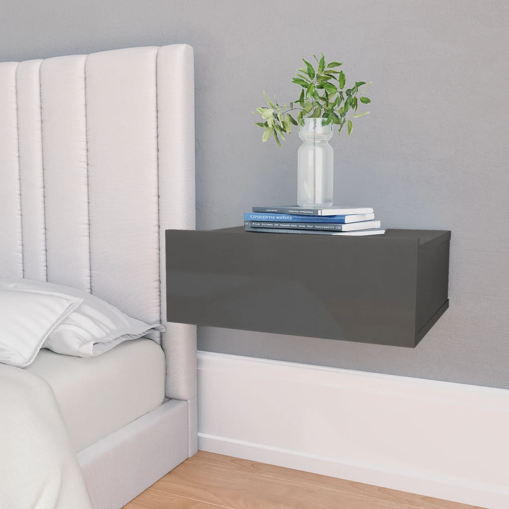 vidaXL svævende natborde 2 stk. 40 x 30 x 15 cm spånplade grå højglans