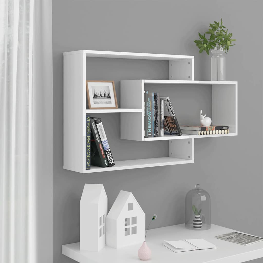 vidaXL Rafturi de perete alb extralucios 104x20x58,5 cm lemn prelucrat