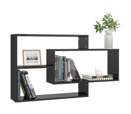 vidaXL Sieninės lentynos, juodos, 104x20x58,5cm, apdirbta mediena