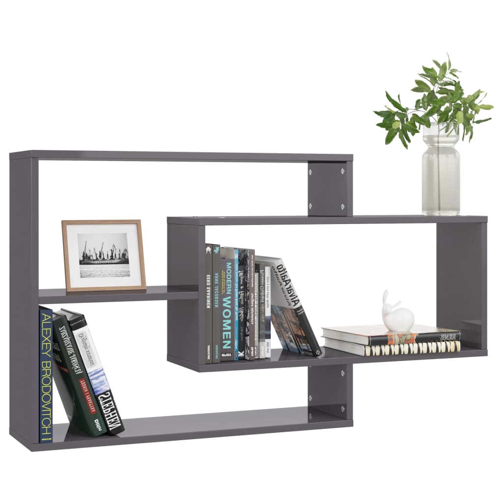 800332 Wall Shelves High Gloss Grey 104x20x58,5 cm Chipboard