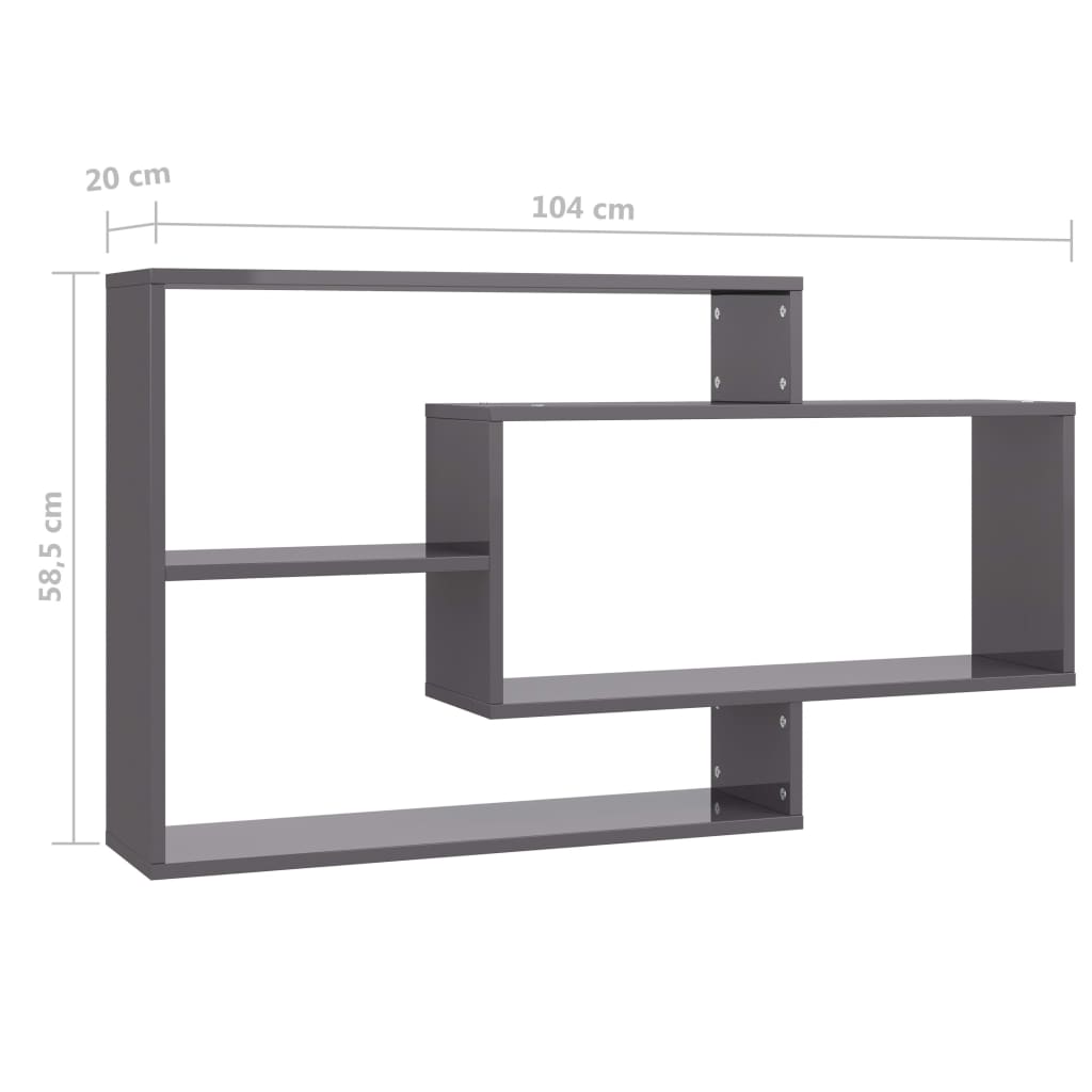800332 Wall Shelves High Gloss Grey 104x20x58,5 cm Chipboard 